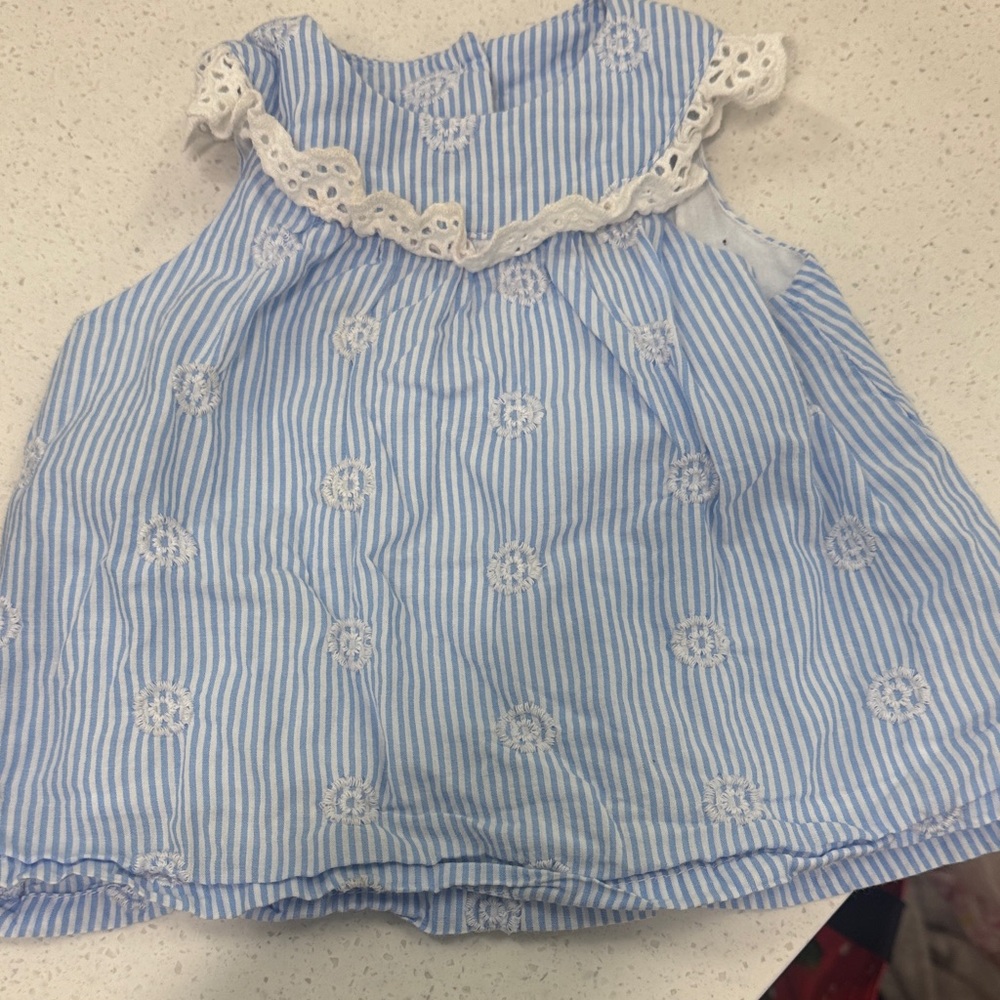 Little Me Blue and White Striped Eyelet Sundress